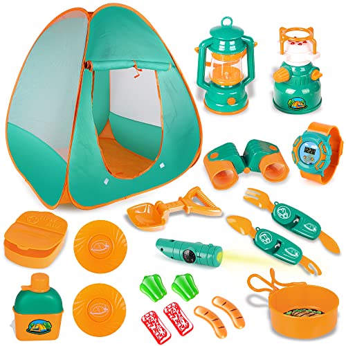 Kids Camping Set with Tent , Camping Gear Toy with Pretend Play Tent Outdoor Toy for Toddlers Birthday Gift from Aomola