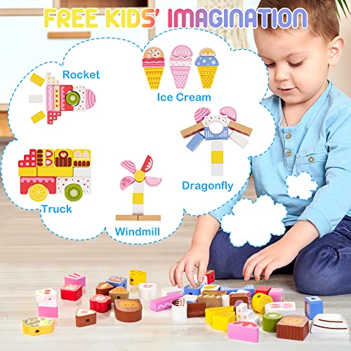 AMAWOOD Wooden Stacking Toys for Toddlers, 116 PCS Ice Cream World Building Blocks Set Including Drawstring Bag & Storage Box, Educational Montessori Toys Gift for Preschool Boys Girls Age 3-8 from ShenZhen MaxLink Century Technology Co.,Ltd.