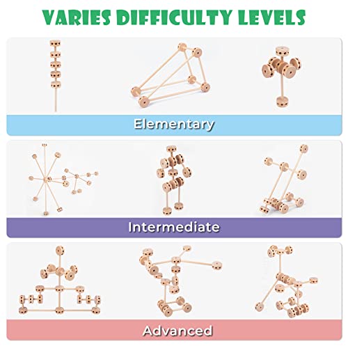 NiToy Wooden Building Blocks 60PCS Montessori STEM Toy for Kids 6+, Natural Wood Splicing Joints and Sticks Educational Sensory Tinker Creative 3D Playset Stacking Game by Attom Tech