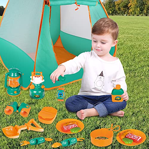 Kids Camping Set with Tent , Camping Gear Toy with Pretend Play Tent Outdoor Toy for Toddlers Birthday Gift from Aomola