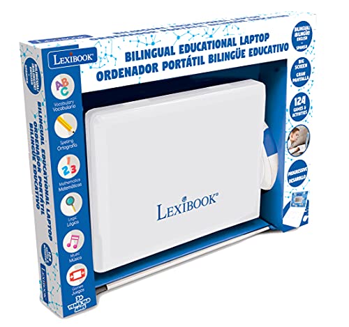 Lexibook - Educational and Bilingual Laptop Spanish/English - Toy for Children with 124 Activities to Learn Mathematics, Dactylography, Logic, Clock Reading, Play Games and Music - JC598i2 by Lexibook