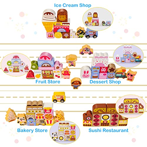 AMAWOOD Wooden Stacking Toys for Toddlers, 116 PCS Ice Cream World Building Blocks Set Including Drawstring Bag & Storage Box, Educational Montessori Toys Gift for Preschool Boys Girls Age 3-8 from ShenZhen MaxLink Century Technology Co.,Ltd.