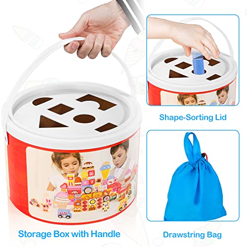 AMAWOOD Wooden Stacking Toys for Toddlers, 116 PCS Ice Cream World Building Blocks Set Including Drawstring Bag & Storage Box, Educational Montessori Toys Gift for Preschool Boys Girls Age 3-8 from ShenZhen MaxLink Century Technology Co.,Ltd.