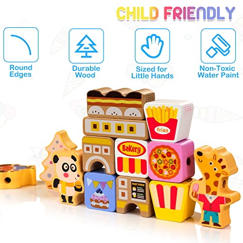 AMAWOOD Wooden Stacking Toys for Toddlers, 116 PCS Ice Cream World Building Blocks Set Including Drawstring Bag & Storage Box, Educational Montessori Toys Gift for Preschool Boys Girls Age 3-8 from ShenZhen MaxLink Century Technology Co.,Ltd.