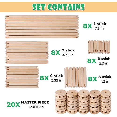 NiToy Wooden Building Blocks 60PCS Montessori STEM Toy for Kids 6+, Natural Wood Splicing Joints and Sticks Educational Sensory Tinker Creative 3D Playset Stacking Game by Attom Tech