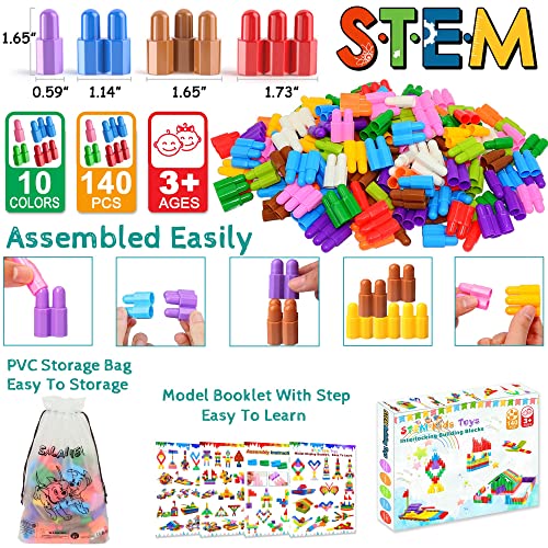 Salanheo Kids 140pcs Set Building Blocks Construction Toy - Learning STEM Toys Educational Kit Child - 10 Colors Building Toys for Kids Ages 3+ from Salanheo