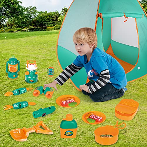 Kids Camping Set with Tent , Camping Gear Toy with Pretend Play Tent Outdoor Toy for Toddlers Birthday Gift from Aomola