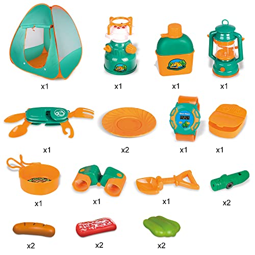 Kids Camping Set with Tent , Camping Gear Toy with Pretend Play Tent Outdoor Toy for Toddlers Birthday Gift from Aomola