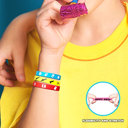 Game Party Supplies for Kids, 100 Pcs Party Favors - Bracelet, Gift Box, Button Pins, Key Chain, Stickers, Finger Light for Kids Themed Party by FNHZWJ