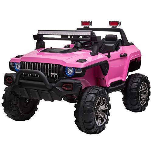 Aosom 12V Police Car Ride-on Truck with Remote Control & Siren, 2-Seater Battery-Operated Electric Car for Kids with Music, Electric Ride-on Toy with Horn, Pink from Aosom LLC
