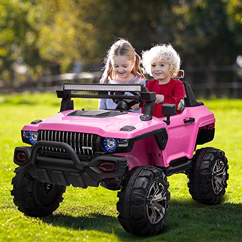 Aosom 12V Police Car Ride-on Truck with Remote Control & Siren, 2-Seater Battery-Operated Electric Car for Kids with Music, Electric Ride-on Toy with Horn, Pink from Aosom LLC