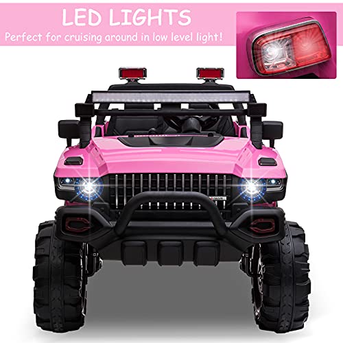 Aosom 12V Police Car Ride-on Truck with Remote Control & Siren, 2-Seater Battery-Operated Electric Car for Kids with Music, Electric Ride-on Toy with Horn, Pink from Aosom LLC
