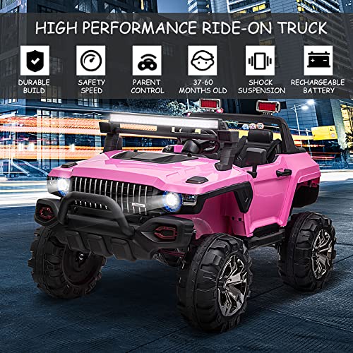 Aosom 12V Police Car Ride-on Truck with Remote Control & Siren, 2-Seater Battery-Operated Electric Car for Kids with Music, Electric Ride-on Toy with Horn, Pink from Aosom LLC