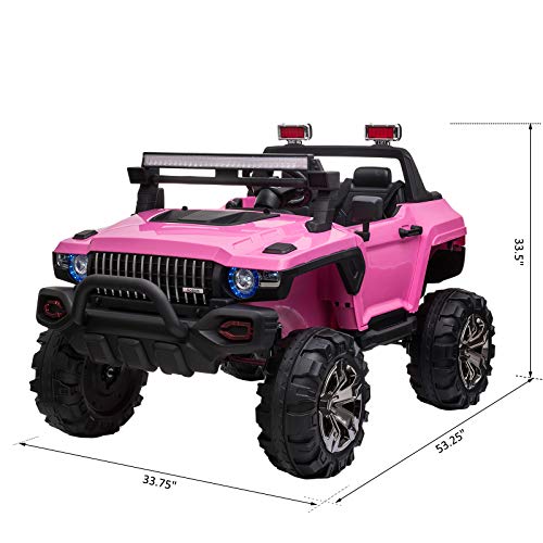 Aosom 12V Police Car Ride-on Truck with Remote Control & Siren, 2-Seater Battery-Operated Electric Car for Kids with Music, Electric Ride-on Toy with Horn, Pink from Aosom LLC