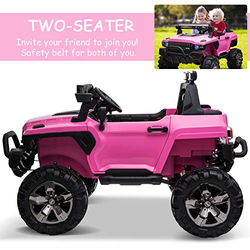 Aosom 12V Police Car Ride-on Truck with Remote Control & Siren, 2-Seater Battery-Operated Electric Car for Kids with Music, Electric Ride-on Toy with Horn, Pink from Aosom LLC