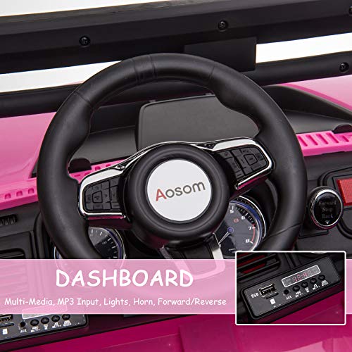 Aosom 12V Police Car Ride-on Truck with Remote Control & Siren, 2-Seater Battery-Operated Electric Car for Kids with Music, Electric Ride-on Toy with Horn, Pink from Aosom LLC