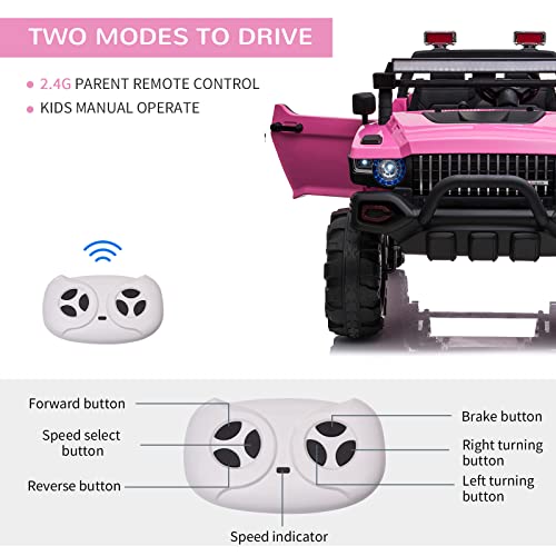 Aosom 12V Police Car Ride-on Truck with Remote Control & Siren, 2-Seater Battery-Operated Electric Car for Kids with Music, Electric Ride-on Toy with Horn, Pink from Aosom LLC