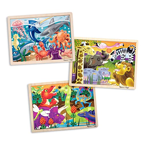 Melissa & Doug 3-Puzzle Jigsaw Set - Dinosaurs, Ocean, and Safari by Melissa & Doug