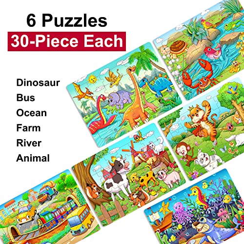 HUADADA Puzzles for Kids Ages 3-5 Toddler Puzzles 30 Piece Wooden Jigsaw Puzzles for Preschool Children Educational Learning Toys Set for Boys and Girls Kids Puzzles 3 4 5 6 Year Old (6 Pack) from HUADADA