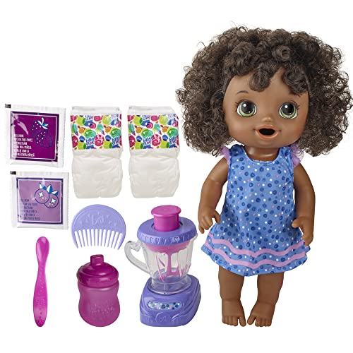 Baby Alive Magical Mixer Baby Doll Blueberry Blast with Blender Accessories, Drinks, Wets, Eats, Black Hair Toy for Kids Ages 3 and Up by Hasbro