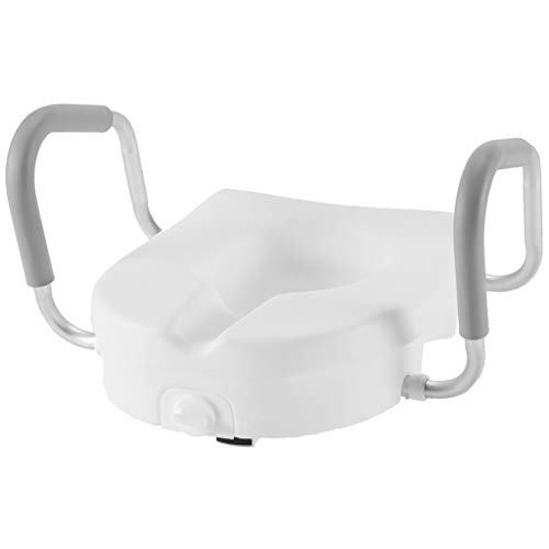 PCP 5-Inch Raised Toilet Seat, Elevated Lift with Fixed Security Arm Rests, Tightening Stability Lock, Portable Bath Safety Commode Support, Made in USA by Surgical Appliance Industries