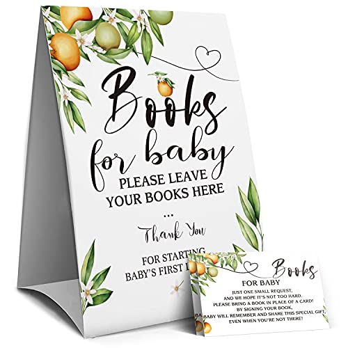 Orange Baby Book Request Sign, Bring a Book Invitation, Book Request Insert, Baby Shower Book Request, Please Bring a Book Instead of a Card-1 Sign and 50 Guessing Cards(2A) from 
