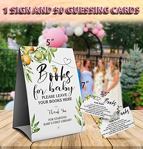 Orange Baby Book Request Sign, Bring a Book Invitation, Book Request Insert, Baby Shower Book Request, Please Bring a Book Instead of a Card-1 Sign and 50 Guessing Cards(2A) from 