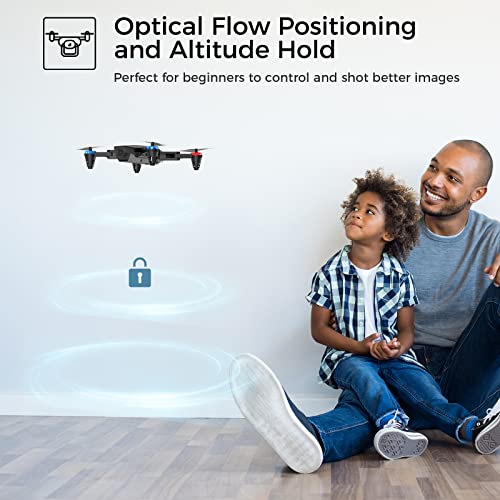 SIMREX X500 mini Drone Optical Flow Positioning RC Quadcopter with 720P HD Camera, Altitude Hold Headless Mode, Foldable FPV Drones WiFi Live Video 3D Flips Easy Fly Steady for Learning Black by SIMREX