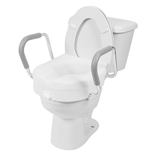 PCP 5-Inch Raised Toilet Seat, Elevated Lift with Fixed Security Arm Rests, Tightening Stability Lock, Portable Bath Safety Commode Support, Made in USA by Surgical Appliance Industries