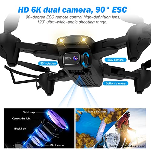 TizzyToy Drone 2022 Upgraded Drone with Camera 6K, Drone with Electronically Camera, Equipped with Two Batteries, Additional 4 Blades and Charging Cable, Optical Flow Hovering, One-button 360Â° Flip, Equipped with RGB Lighting Fan Blades One Key Start Mode