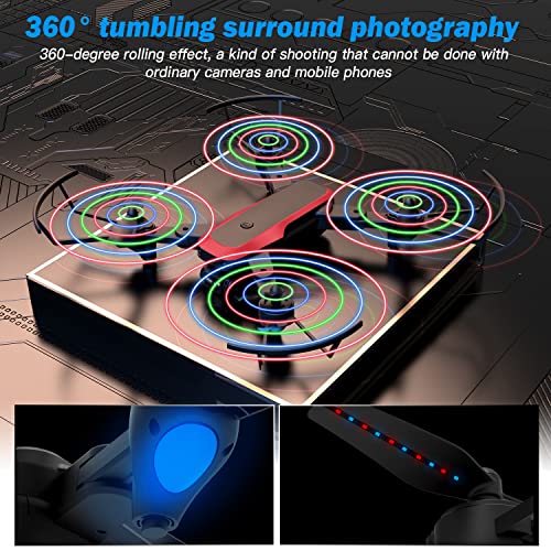 TizzyToy Drone 2022 Upgraded Drone with Camera 6K, Drone with Electronically Camera, Equipped with Two Batteries, Additional 4 Blades and Charging Cable, Optical Flow Hovering, One-button 360Â° Flip, Equipped with RGB Lighting Fan Blades One Key Start Mode