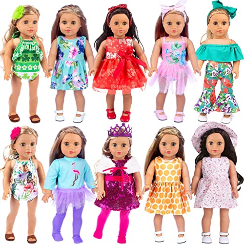 ZITA ELEMENT 24 Pcs American 18 Inch Girl Doll Clothes Dress and Accessories - Including 10 Complete Set of Clothing Outfits with Hair Bands, Hair Clips, Crown and Cap from ZITA ELEMENT