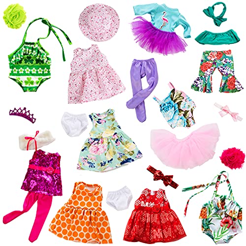 ZITA ELEMENT 24 Pcs American 18 Inch Girl Doll Clothes Dress and Accessories - Including 10 Complete Set of Clothing Outfits with Hair Bands, Hair Clips, Crown and Cap from ZITA ELEMENT