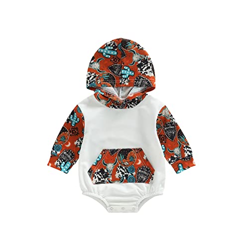 Karuedoo Western Baby Boy Girl Clothes Cow Print Hoodie Sweatshirt Romper Oversized Color Block Long Sleeve Onesie Outfit (A Brown Cow Print, 6-12 Months) by Karuedoo