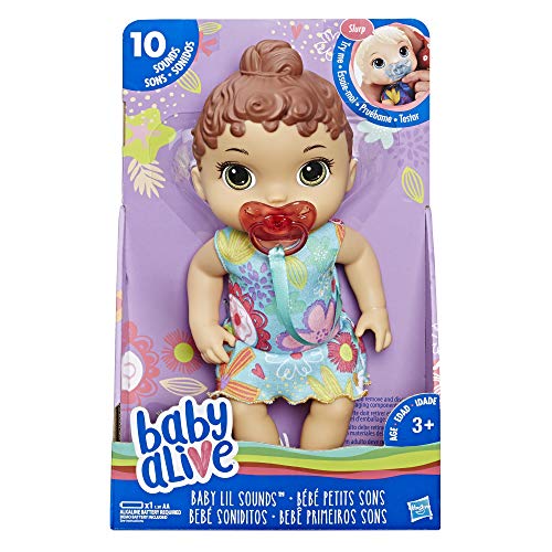 Baby Alive Baby Lil Sounds: Interactive Brown Hair Baby Doll for Girls & Boys Ages 3 & Up, Makes 10 Sound Effects, Including Giggles, Cries, Baby Doll with Pacifier from Hasbro