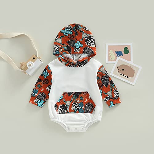 Karuedoo Western Baby Boy Girl Clothes Cow Print Hoodie Sweatshirt Romper Oversized Color Block Long Sleeve Onesie Outfit (A Brown Cow Print, 6-12 Months) by Karuedoo