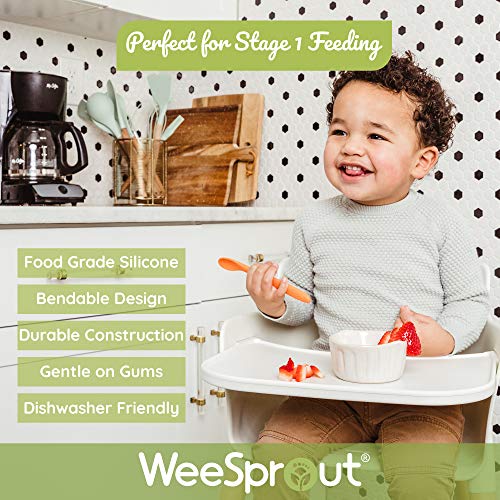 WeeSprout Silicone Baby Spoons - First Stage Feeding Spoons for Infants, Soft-Tip Easy on Gums, Bendable Design Encourages Self-Feeding, Ultra-Durable & Unbreakable, Dishwasher & Boil-Proof, Set of 3 by WeeSprout
