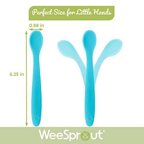 WeeSprout Silicone Baby Spoons - First Stage Feeding Spoons for Infants, Soft-Tip Easy on Gums, Bendable Design Encourages Self-Feeding, Ultra-Durable & Unbreakable, Dishwasher & Boil-Proof, Set of 3 by WeeSprout