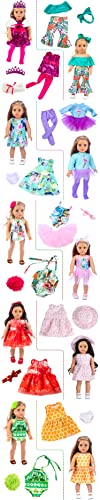 ZITA ELEMENT 24 Pcs American 18 Inch Girl Doll Clothes Dress and Accessories - Including 10 Complete Set of Clothing Outfits with Hair Bands, Hair Clips, Crown and Cap from ZITA ELEMENT