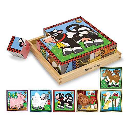 Melissa & Doug Farm Wooden Cube Puzzle With Storage Tray - 6 Puzzles in 1 (16 pcs) by Melissa & Doug
