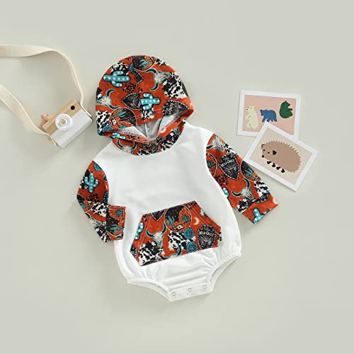 Karuedoo Western Baby Boy Girl Clothes Cow Print Hoodie Sweatshirt Romper Oversized Color Block Long Sleeve Onesie Outfit (A Brown Cow Print, 6-12 Months) by Karuedoo