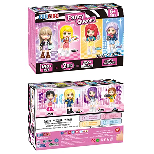 EDUCIRO Surprise Fancy Queens Dress Up Dolls Toy Building Set (2 Pack) with 34 Surprises Wardrobe Accessories, Idol Singer and Painter Theme-Gift Toys for Girls Kids Ages 6+ Years Old from EDUCIRO