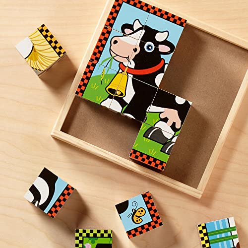 Melissa & Doug Farm Wooden Cube Puzzle With Storage Tray - 6 Puzzles in 1 (16 pcs) by Melissa & Doug