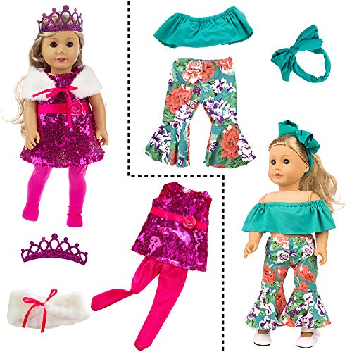 ZITA ELEMENT 24 Pcs American 18 Inch Girl Doll Clothes Dress and Accessories - Including 10 Complete Set of Clothing Outfits with Hair Bands, Hair Clips, Crown and Cap from ZITA ELEMENT