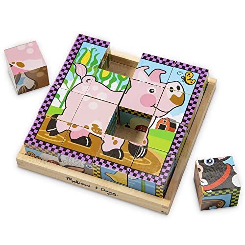 Melissa & Doug Farm Wooden Cube Puzzle With Storage Tray - 6 Puzzles in 1 (16 pcs) by Melissa & Doug