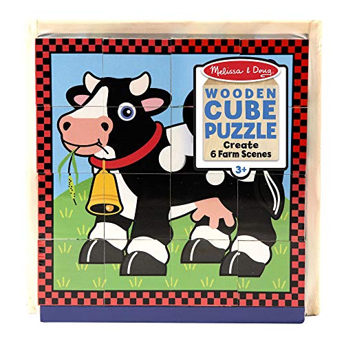 Melissa & Doug Farm Wooden Cube Puzzle With Storage Tray - 6 Puzzles in 1 (16 pcs) by Melissa & Doug