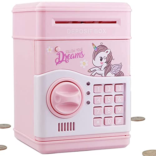 Electronic Piggy Bank for Girls, Kids Safe Money Bank with Personal Password Setting, Mini ATM Electronic Coin Bank Girls Piggy Bank, Auto Saving Bank for Real Money, Great Gift Toy for Kids by YEIRVE