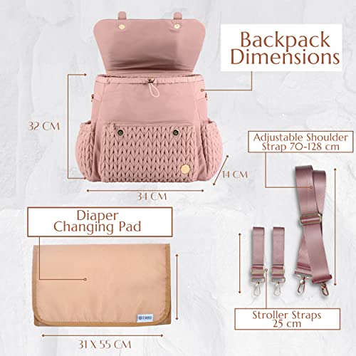 SEWBOO Diaper Bag BackPack Large Capacity Convertible Travel Back Pack lightweight Maternity Baby Changing Bag Waterproof and Stylish with Changing Pad Baby Bag for Mom and Girl from 