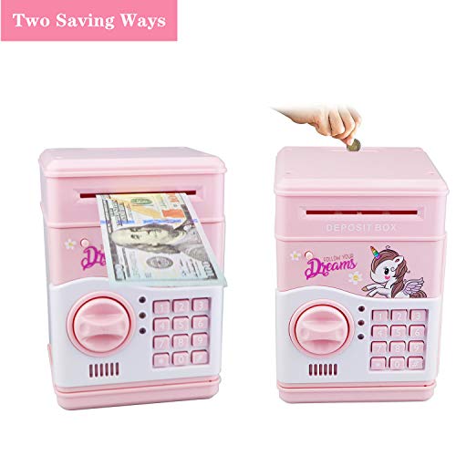 Electronic Piggy Bank for Girls, Kids Safe Money Bank with Personal Password Setting, Mini ATM Electronic Coin Bank Girls Piggy Bank, Auto Saving Bank for Real Money, Great Gift Toy for Kids by YEIRVE