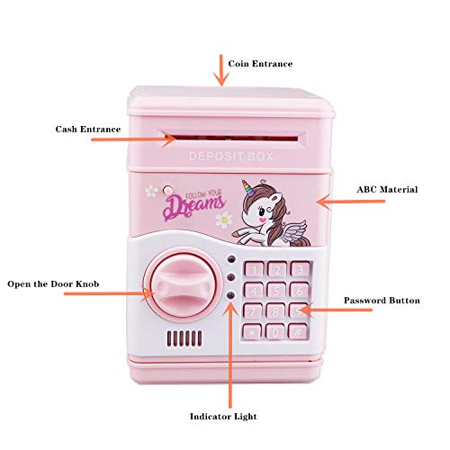 Electronic Piggy Bank for Girls, Kids Safe Money Bank with Personal Password Setting, Mini ATM Electronic Coin Bank Girls Piggy Bank, Auto Saving Bank for Real Money, Great Gift Toy for Kids by YEIRVE